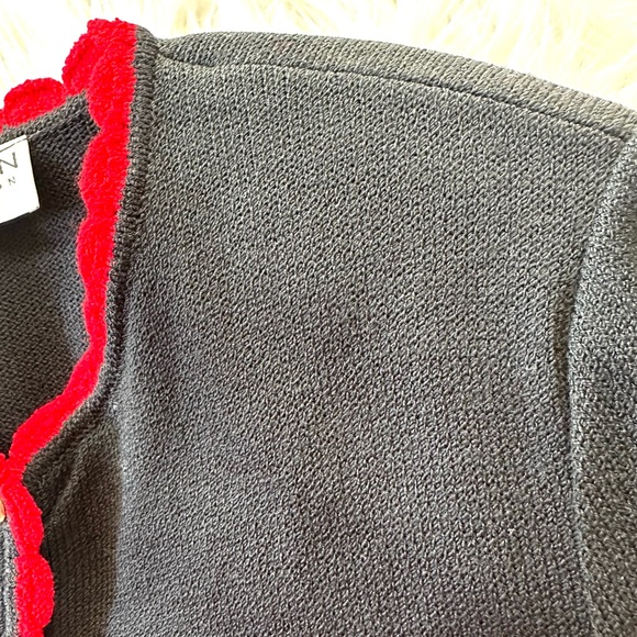 ST John Scalloped Trim Knitted Jacket Womens SZ MD Black Red Holiday - Picture 9 of 10